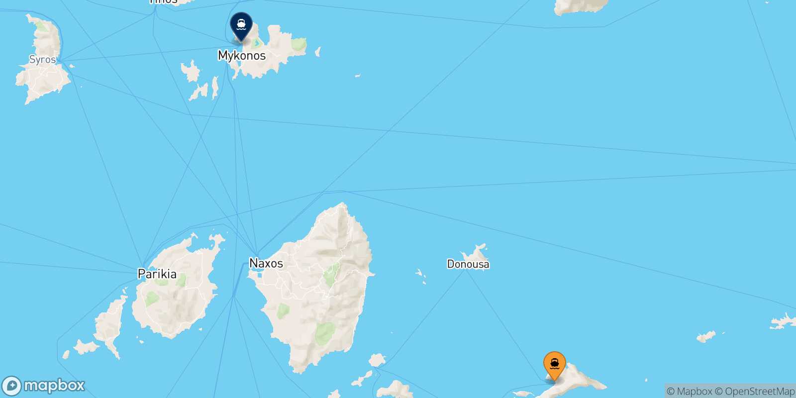 Aegiali (Amorgos) Mykonos route map