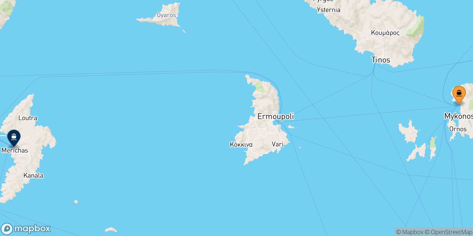 Mykonos Kythnos route map