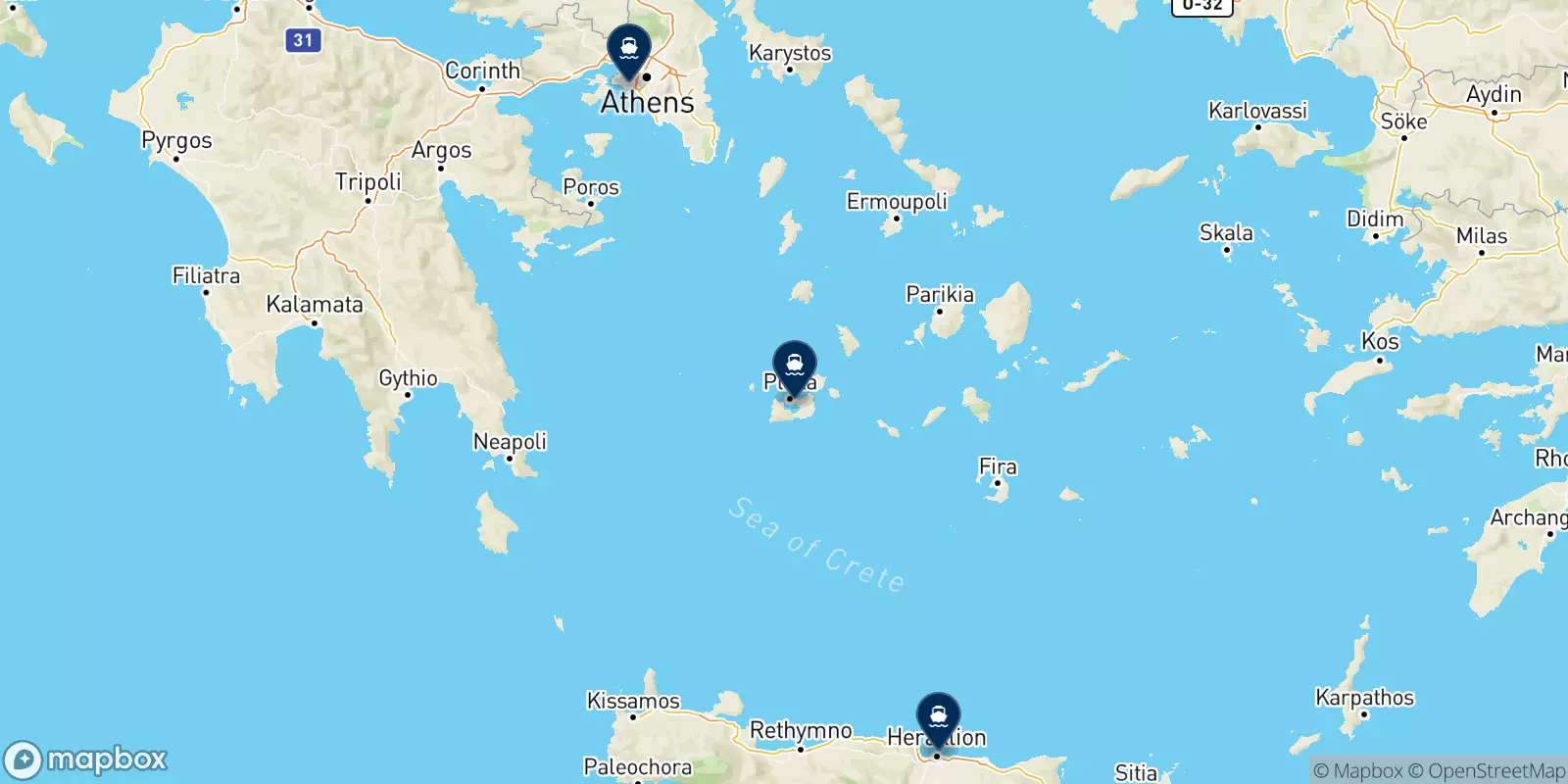 Minoan Lines destinations map