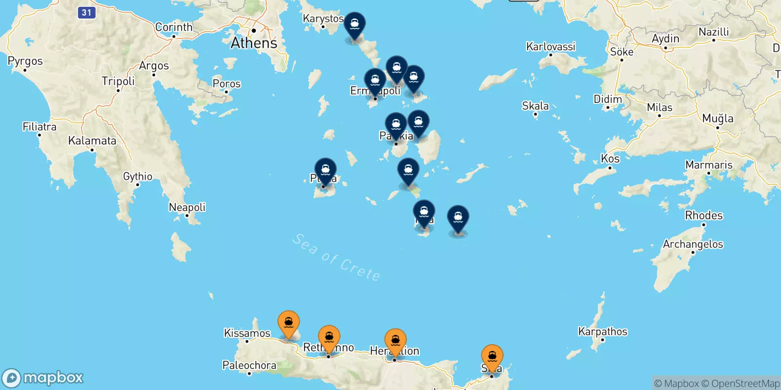 Ferries from Crete to the Cyclades Islands