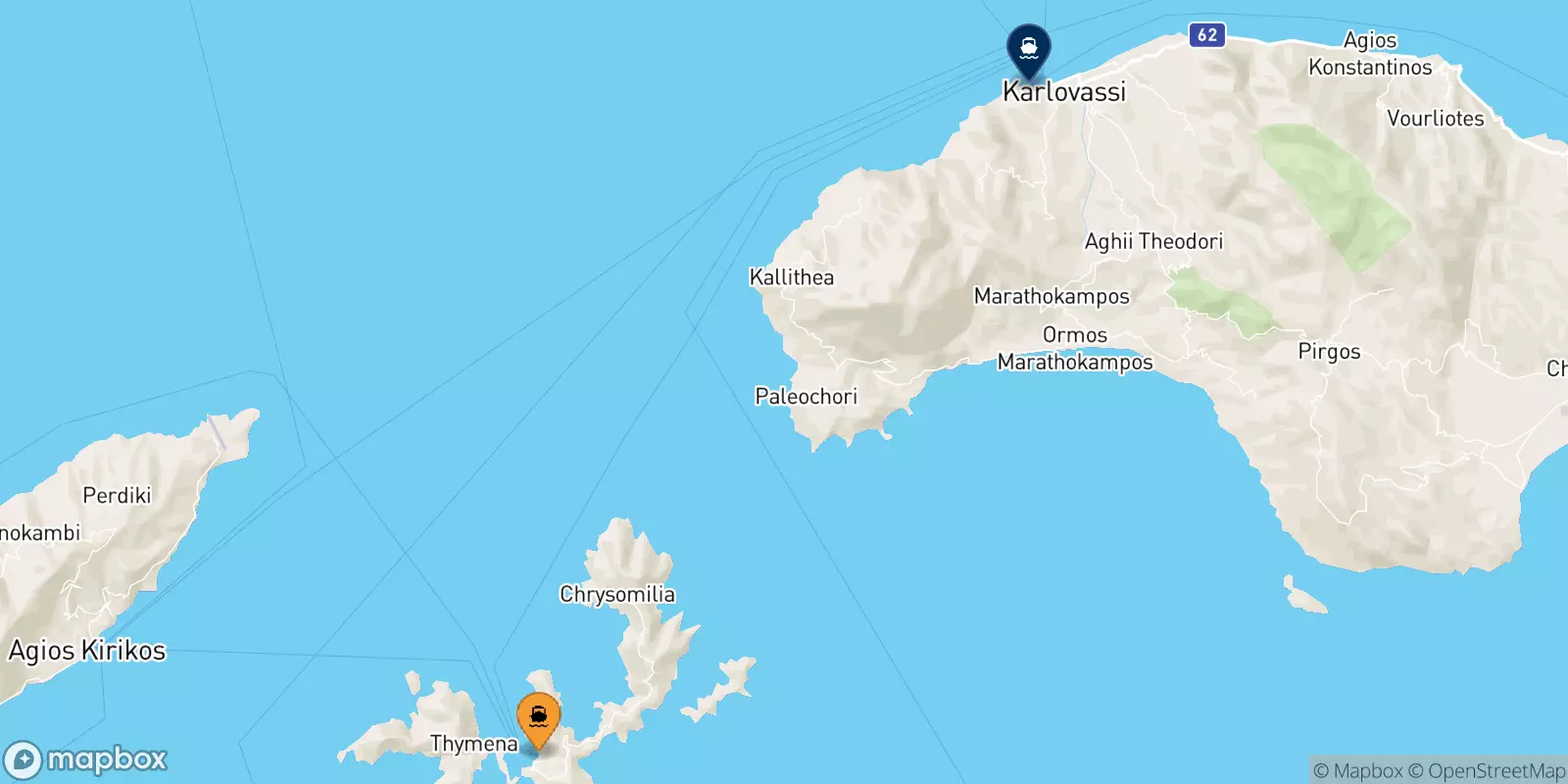 Ferries from Fourni to Karlovassi (Samos)