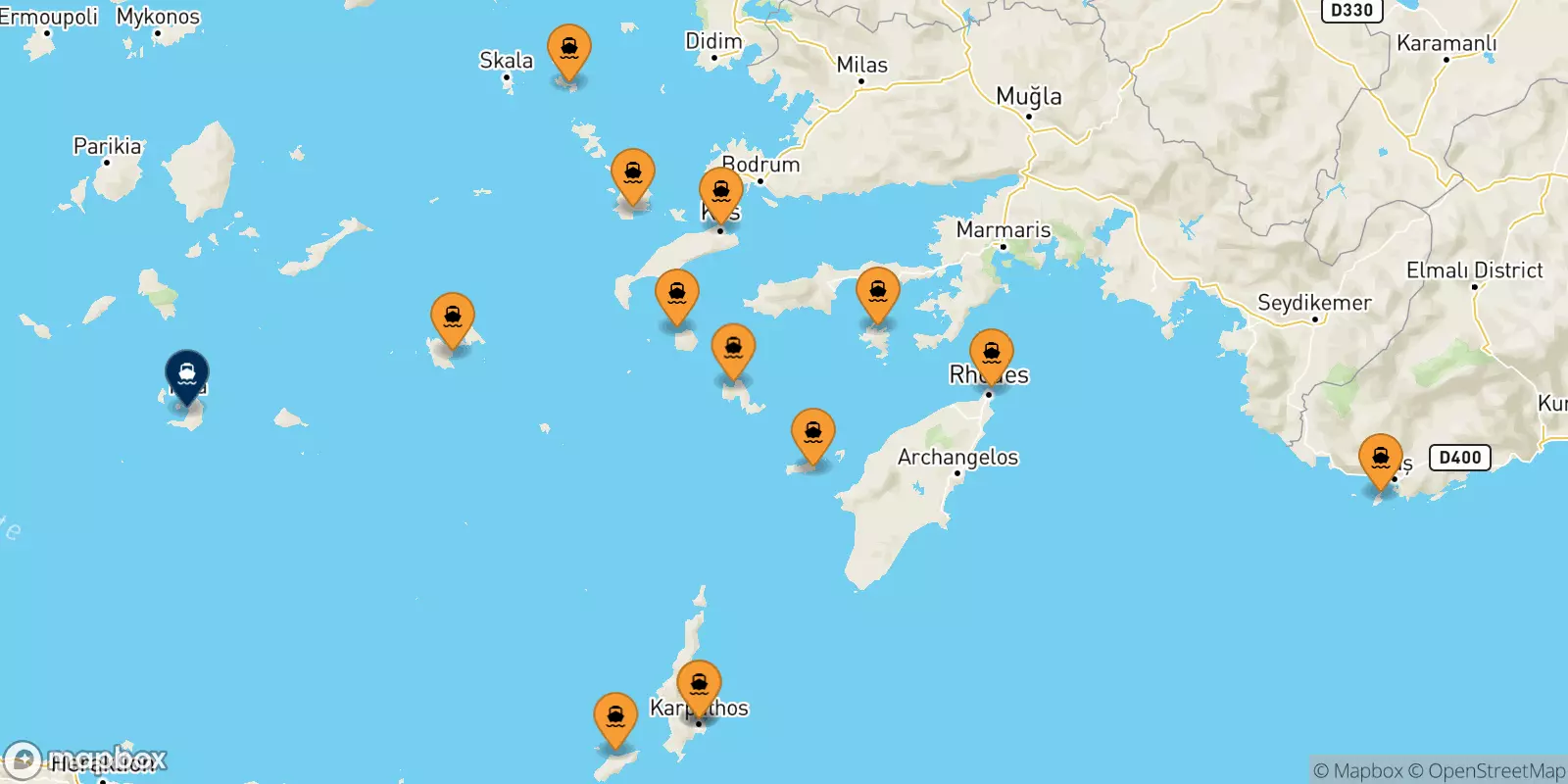 Ferries from the Dodecanese Islands to Thira (Santorini)