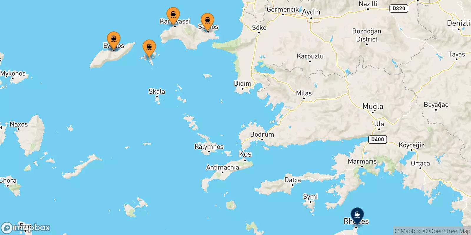 Ferries from the Aegean Islands to Rhodes