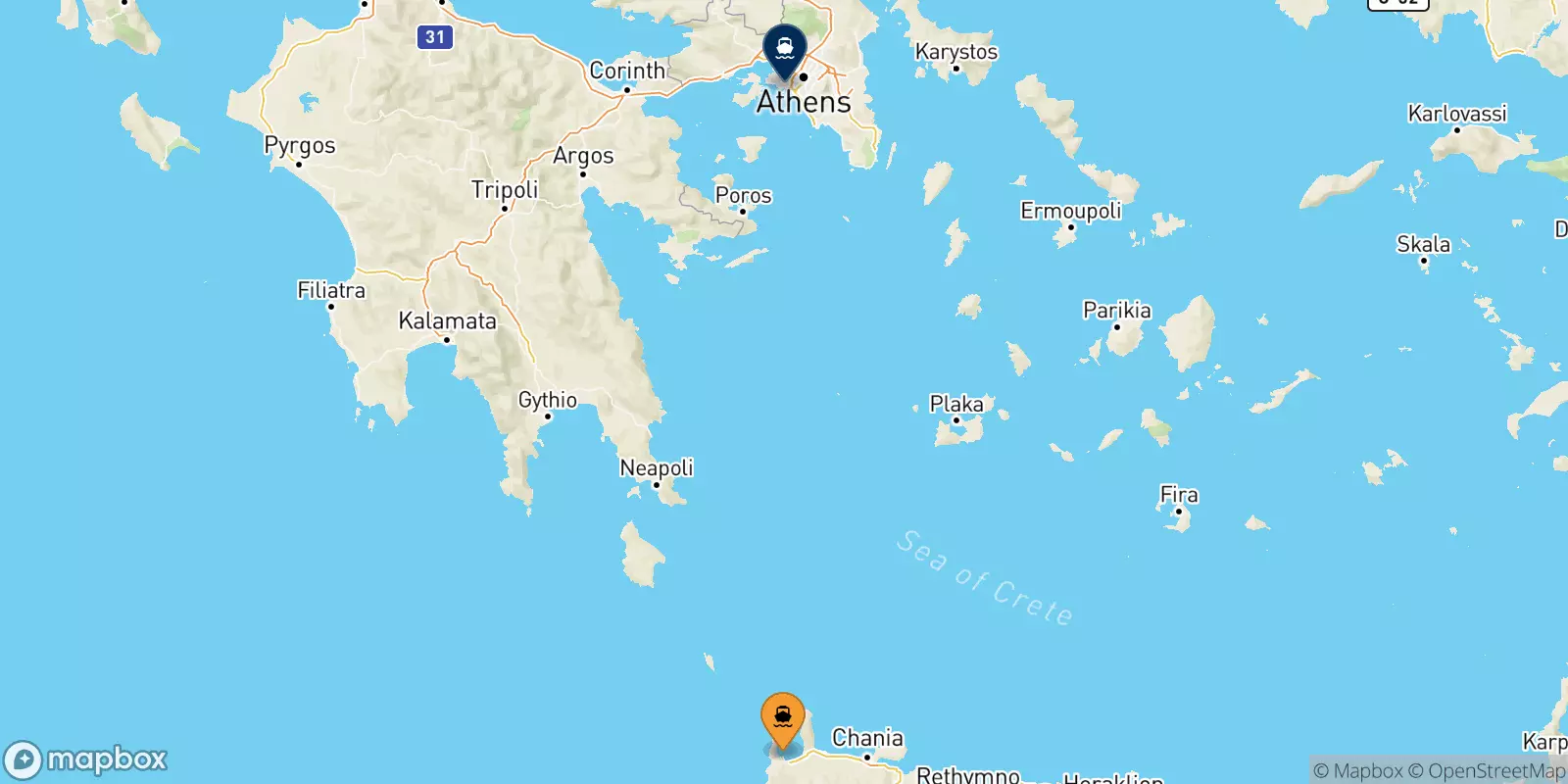 Ferries from Kissamos to Piraeus