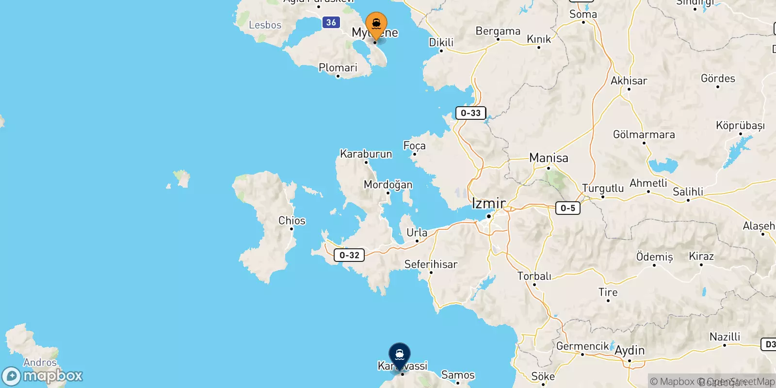 Ferries from Mytilene (Lesvos) to Karlovassi (Samos)