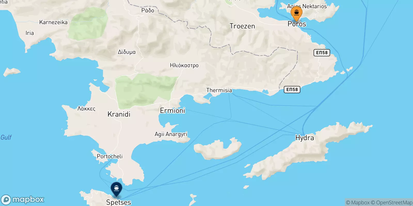 Ferries from Poros to Spetses