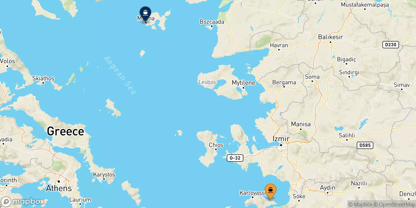 Ferries from Vathi (Samos) to Myrina (Limnos)