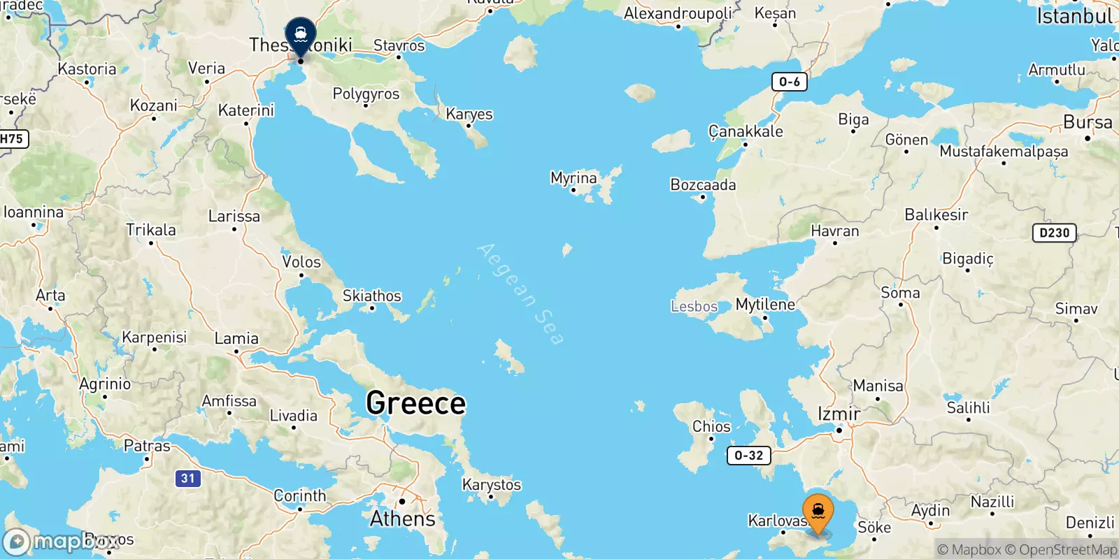 Ferries from Vathi (Samos) to Thessaloniki