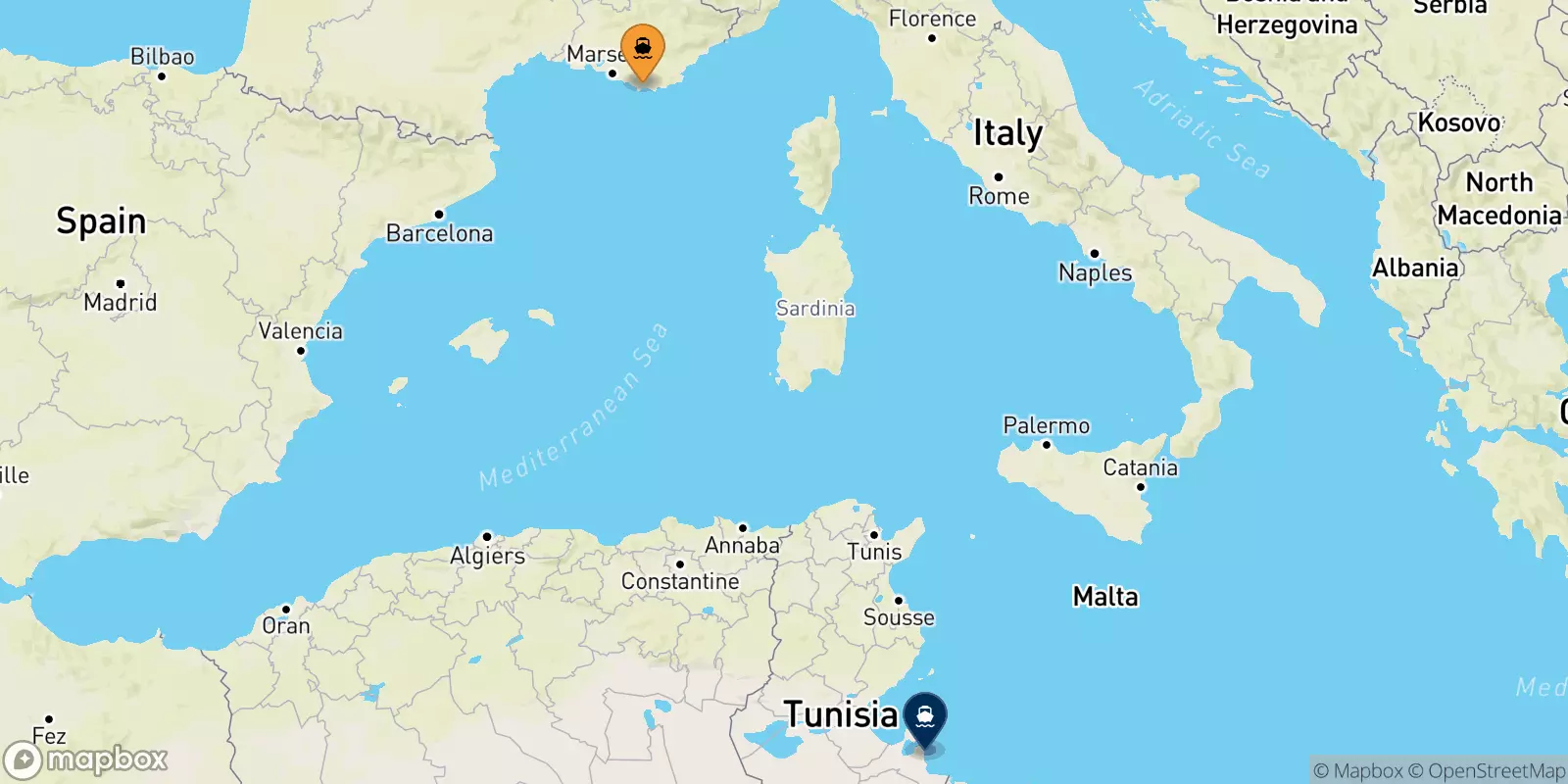 Ferries from Toulon to Zarzis