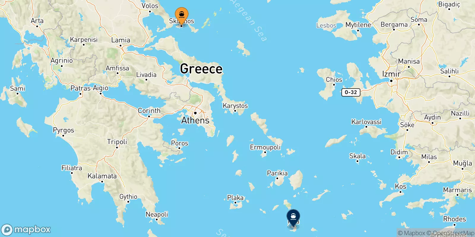 Ferries from the Sporades Islands to Thira (Santorini)