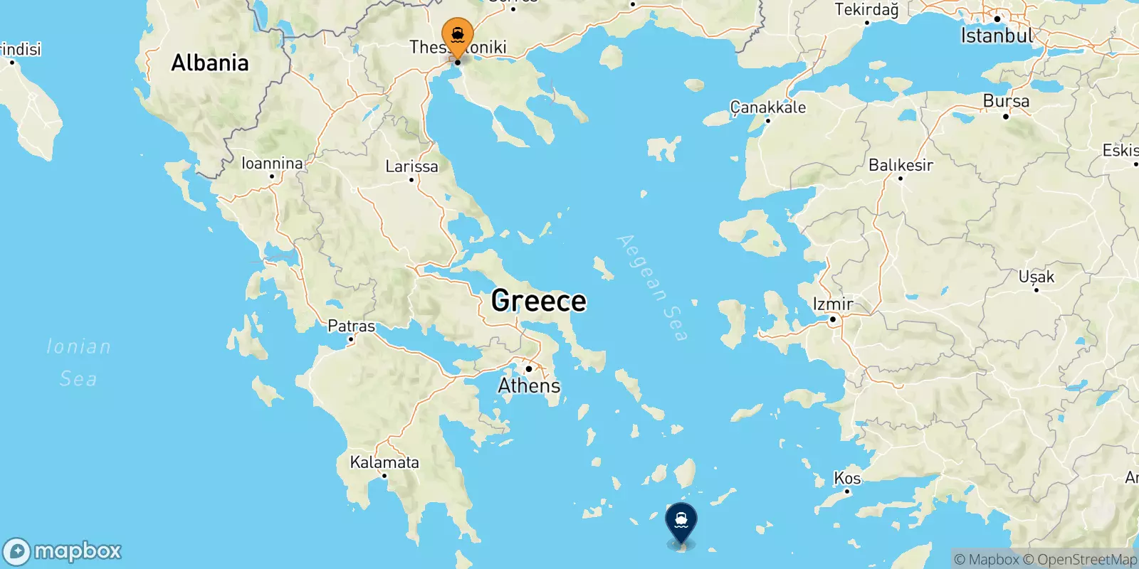 Ferries from Thessaloniki to Thira (Santorini)